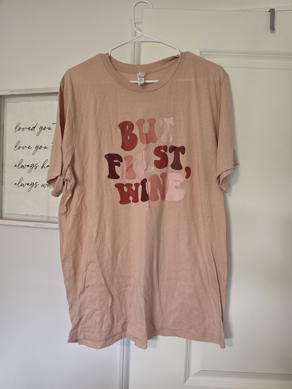 XL But First Wine Graphic Tee - Blush Pink